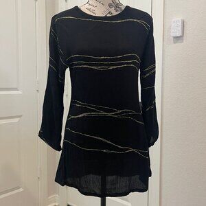VTG Ocean Collection‎ Women's Tunic Top Small Black Gauze Romanic Classic